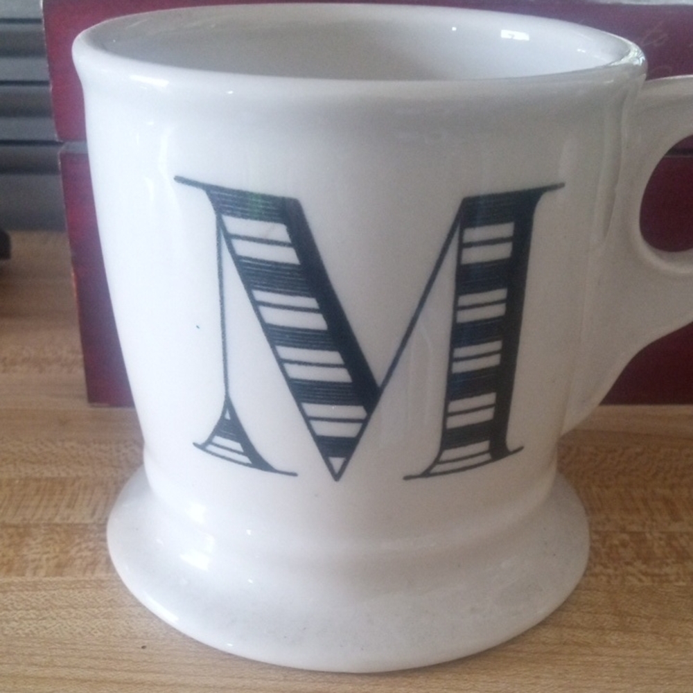 White ANTHROPOLIGIE Monogrammed TUXEDO Mug LETTER M